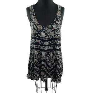 FREE PEOPLE Voile and Lace Trapeze Slip Dress Black Sleeveless Scoop Neck Size S